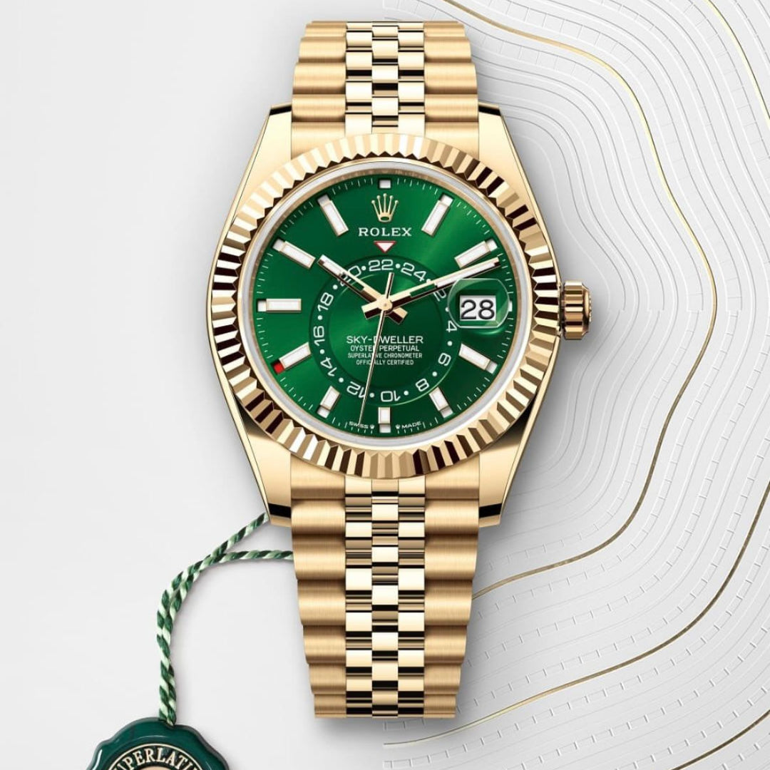 Rolex Sky-Dweller -  yellow gold with a bright green dial