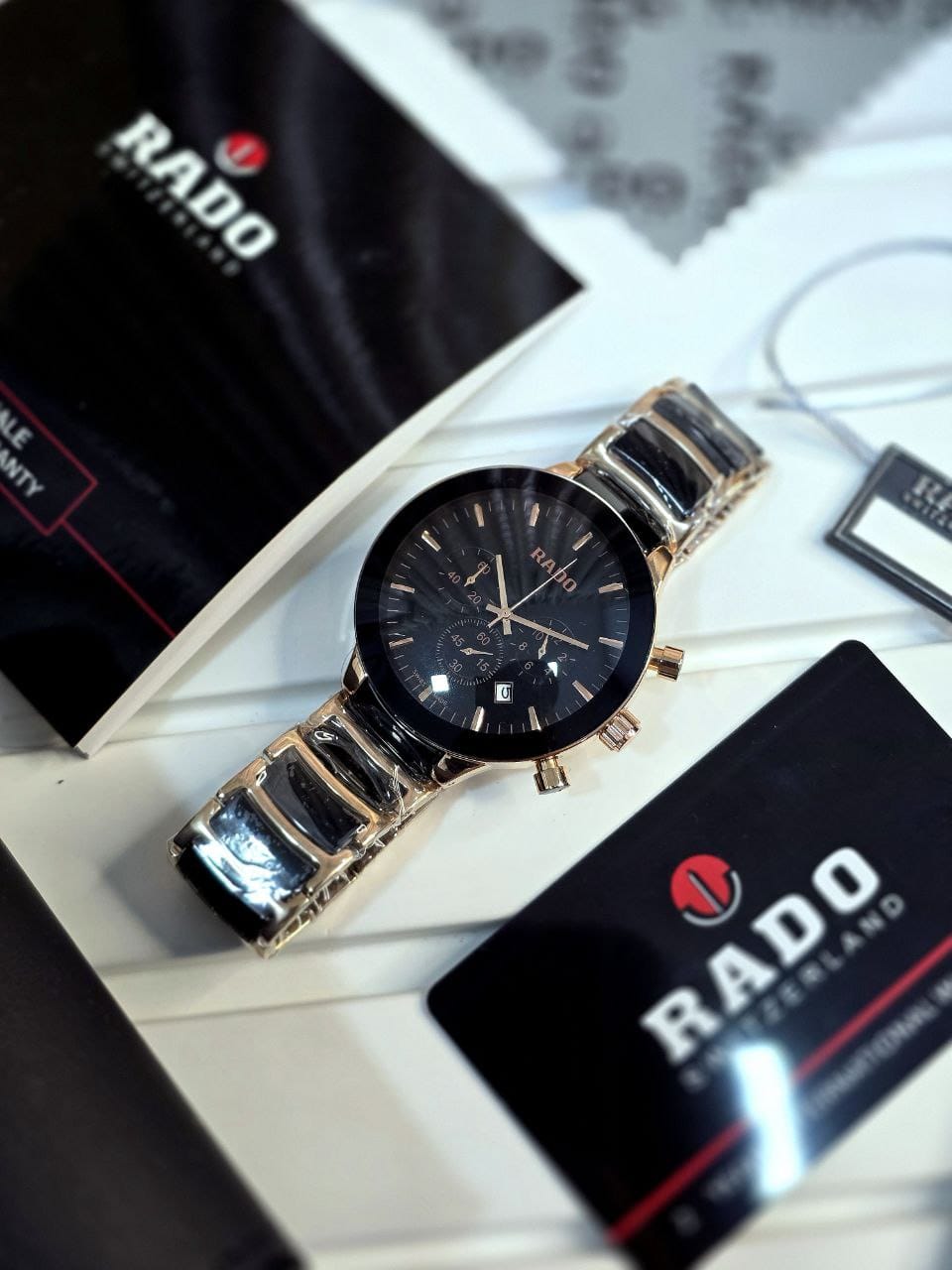 Rado Centrix Chronograph in black with gold