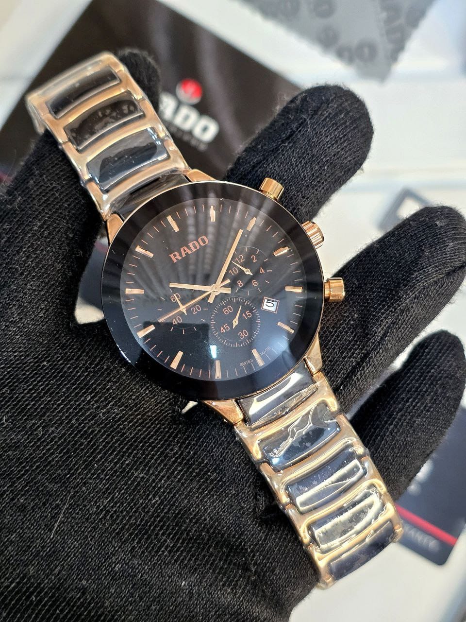 Rado Centrix Chronograph in black with gold