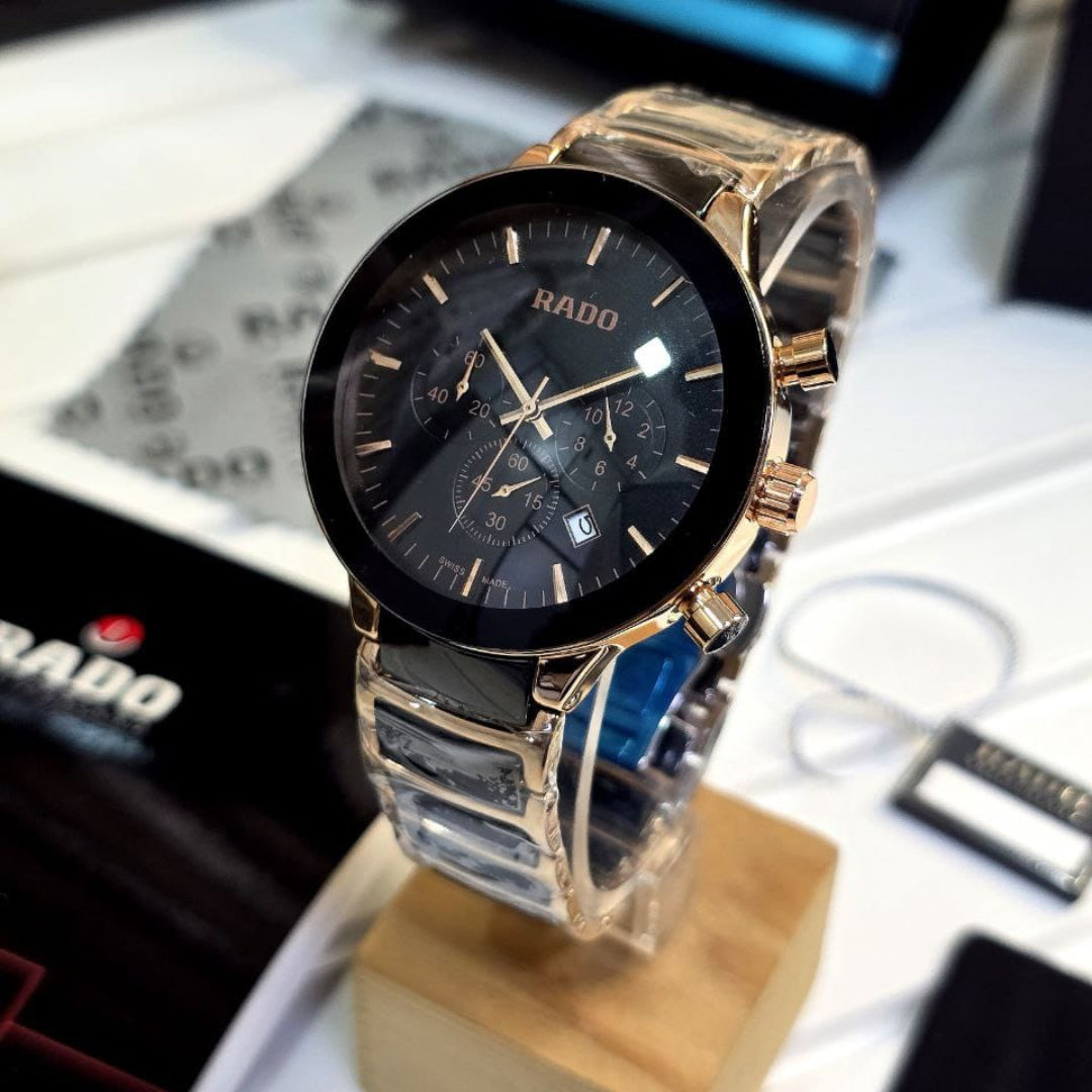 Rado Centrix Chronograph in black with gold