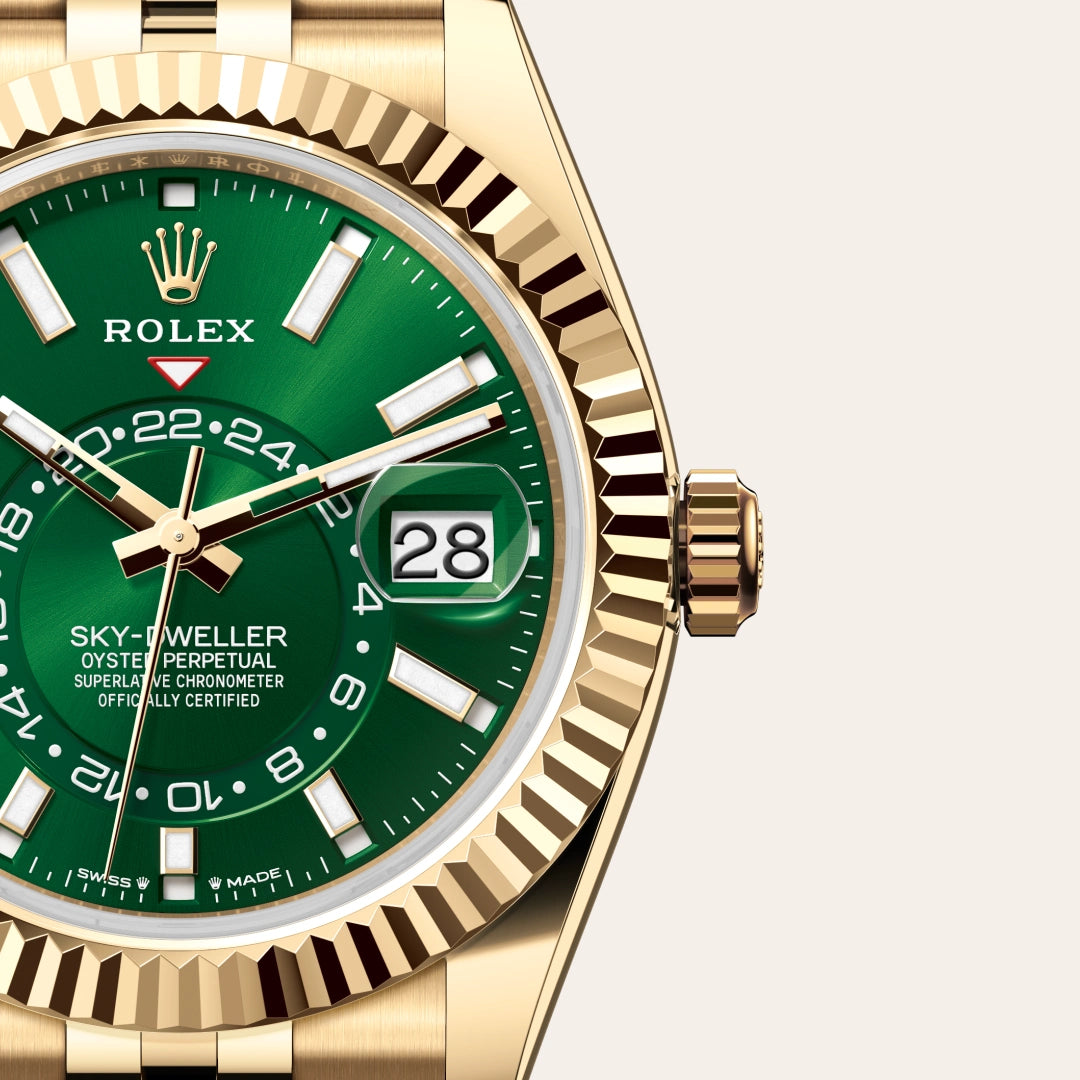 Rolex Sky-Dweller -  yellow gold with a bright green dial