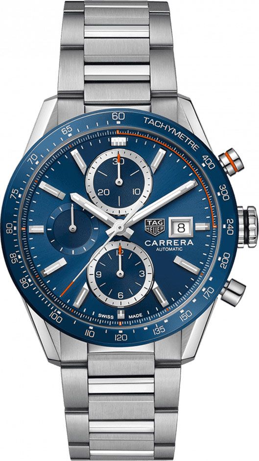 Carrera - Chronograph with a blue dial and a stainless steel bracelet